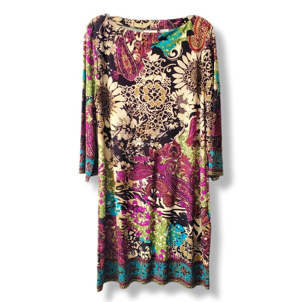 ECI Colorful Stretch Matte Jersey Shift Dress XXL Career Cocktail Artsy Easy